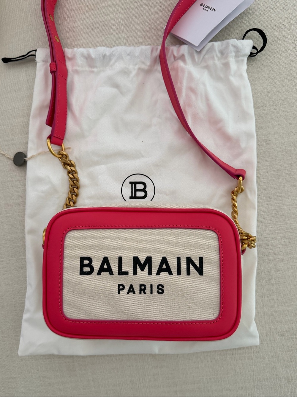 Balmain crossbody camera bag pink ivory NWT